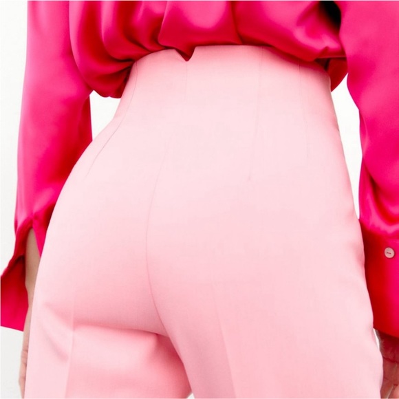 NWT ZARA HIGH-WAISTED PANTS in BUBBLE GUM - Picture 4 of 9